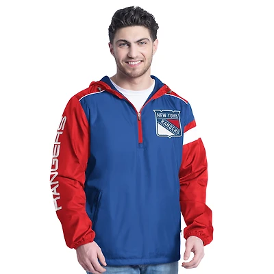 Veste à capuche demi-zip latéral G-III Sports by Carl Banks bleu/rouge pour homme des New York Rangers