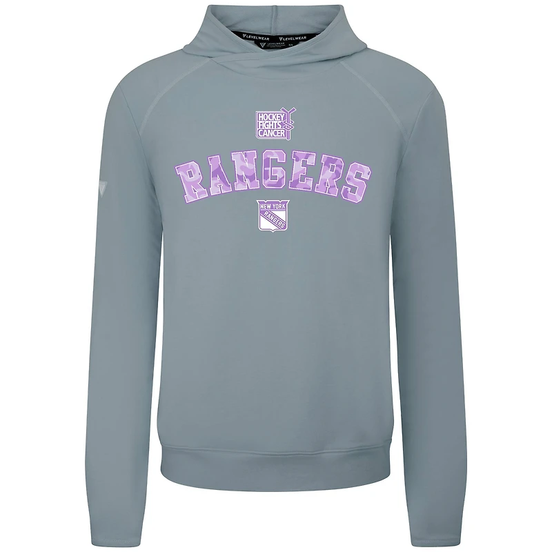 Sweat à capuche Levelwear gris pour homme, New York Rangers Hockey Fights Cancer Mandate, en mélange de trois matières