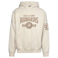 Sweat à capuche surdimensionné pour homme Levelwear Mika Zibanejad Kaki New York Rangers avec nom et numéro de contact