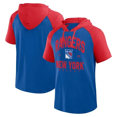 Sweat à capuche manches courtes et logo Athletic Blue des Rangers de New York pour homme