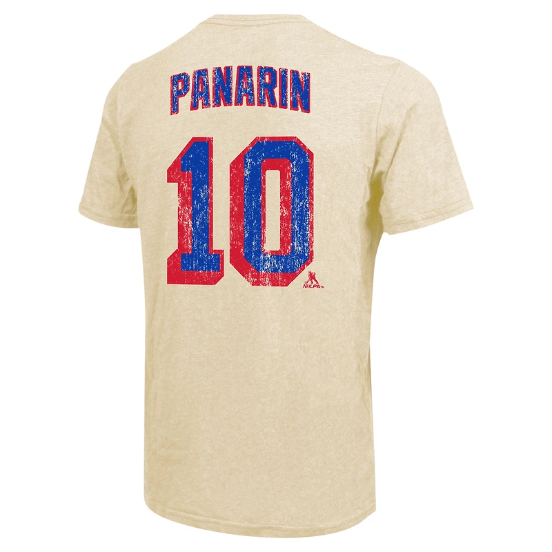 T-shirt à trois mélanges avec nom et numéro de la dynastie des Rangers New York Majestic Threads Artemi Panarin crème pour hommes