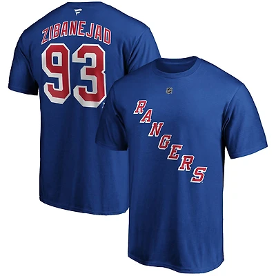 T-shirt bleu pour homme Mika Zibanejad avec nom et numéro Big & Tall des Rangers de New York