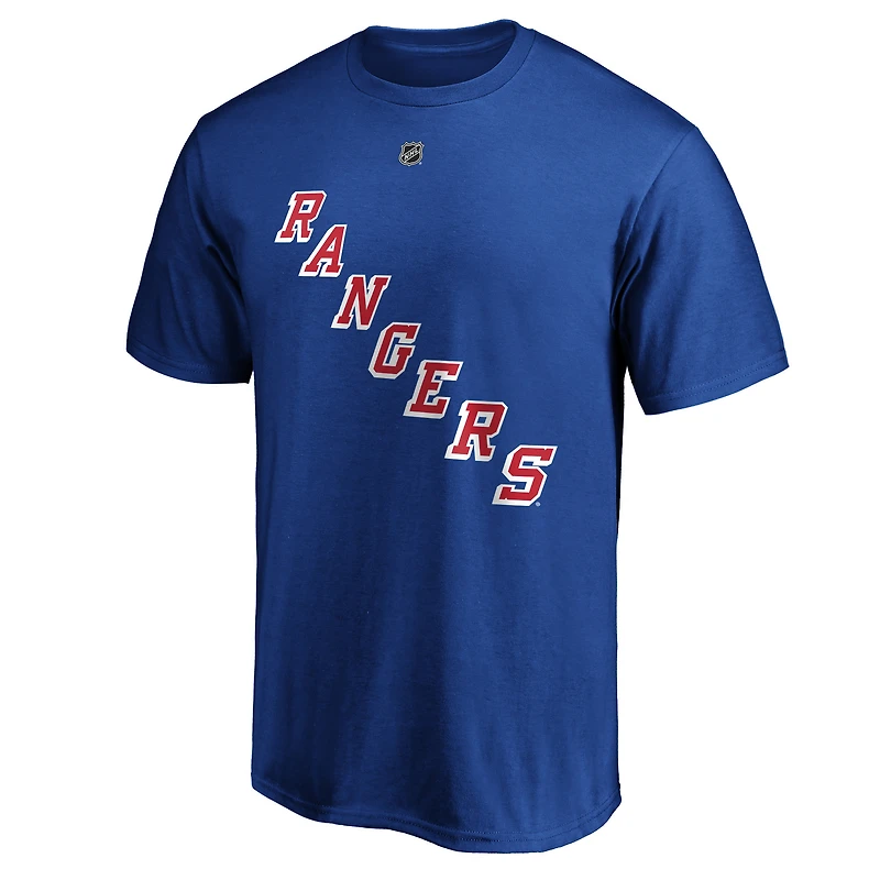 T-shirt bleu authentique pour homme Mika Zibanejad avec nom et numéro de l'équipe des Rangers New York