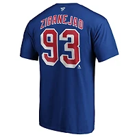 T-shirt bleu authentique pour homme Mika Zibanejad avec nom et numéro de l'équipe des Rangers New York