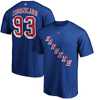 T-shirt authentique Mika Zibanejad bleu des Rangers de New York pour homme, avec nom et numéro superposés.