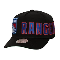 Casquette ajustable Mitchell & Ness noire New York Rangers avec logo Busted et inscription Pro Pinch