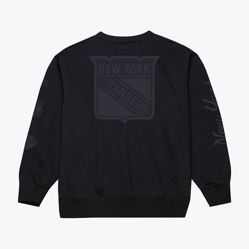 Men's Mitchell & Ness Black New York Rangers Phantom Fleece Crew Neck Sweatshirt