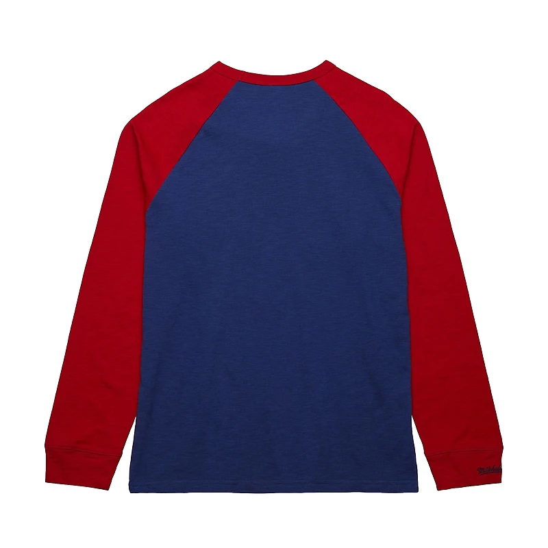 Men's Mitchell & Ness  Blue/Red New York Rangers Legendary Slub Raglan Long Sleeve T-Shirt