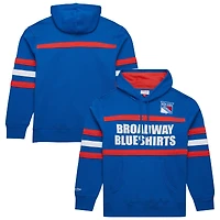 Sweat à capuche bleu Mitchell & Ness avec slogan de l'entraîneur-chef des Rangers New York pour homme