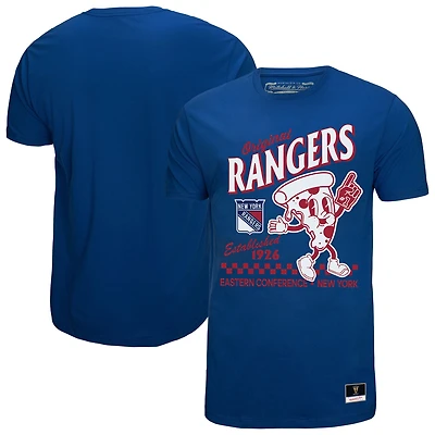 T-shirt bleu Mitchell & Ness pour homme avec motif de nourriture locale des Rangers New York