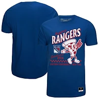 T-shirt bleu Mitchell & Ness pour homme avec motif de nourriture locale des Rangers New York