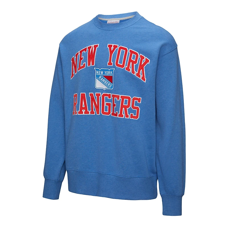Men's Mitchell & Ness Blue New York Rangers Playoff Win Fleece Pullover Sweatshirt