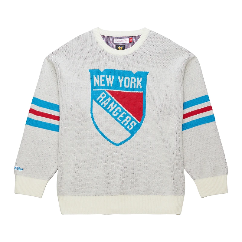 Men's Mitchell & Ness Cream New York Rangers Centennial Retro Logo Sweater