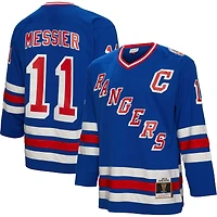 Maillot de joueur bleu Mitchell & Ness Mark Messier des Rangers New York Big Tall 1993 Captain Patch Blue Line pour hommes