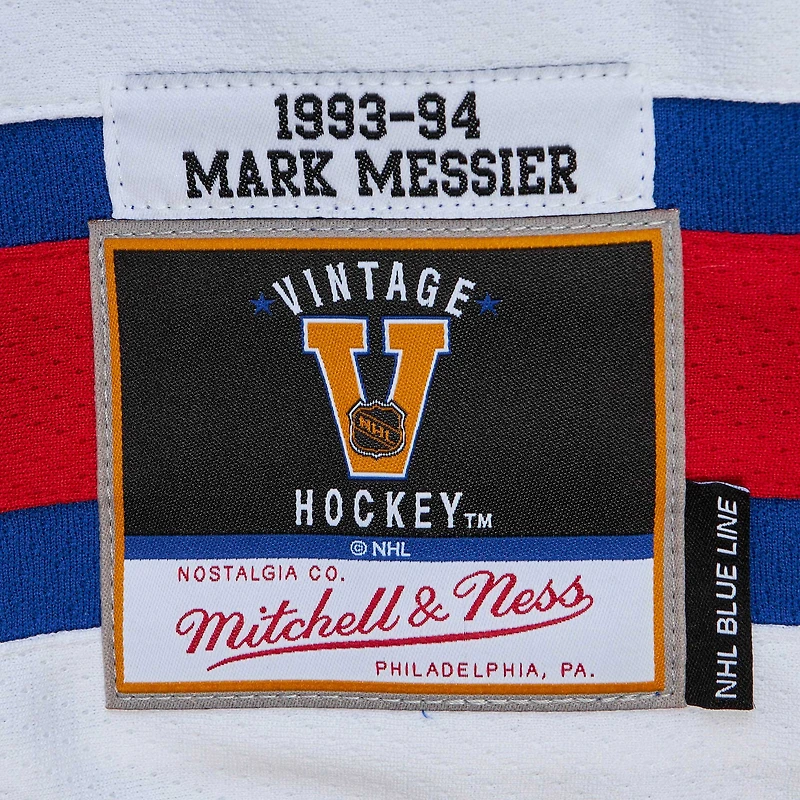 Maillot de joueur bleu Mitchell & Ness Mark Messier des Rangers New York Big Tall 1993 Captain Patch Blue Line pour hommes