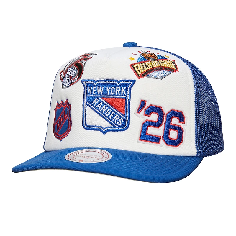 Casquette ajustable Mitchell & Ness blanche/bleue pour homme des New York Rangers Gridlock Trucker