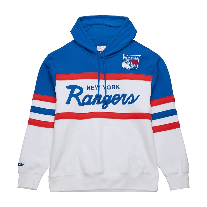 Men's Mitchell & Ness White/Blue New York Rangers Head Coach Pullover Hoodie