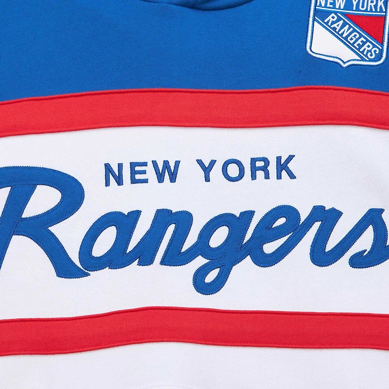 Men's Mitchell & Ness White/Blue New York Rangers Head Coach Pullover Hoodie