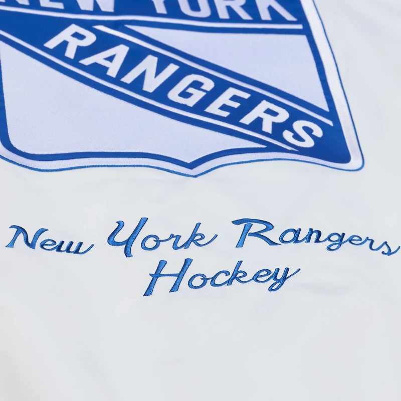 Men's Mitchell & Ness White New York Rangers Arctic Lightweight Satin Full-Snap Jacket