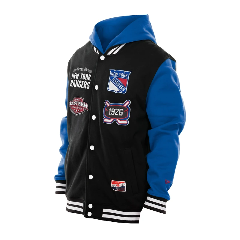 Men's New Era Black/Blue York Rangers Full-Snap Fleece Hoodie Jacket