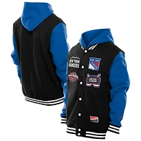 Veste à capuche polaire boutons-pression New Era noire/bleue York Rangers pour homme