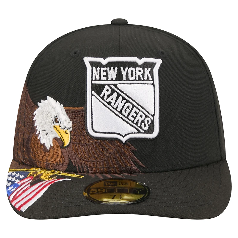Men's New Era Black York Rangers Freedom Pre-Curved 59FIFTY Fitted Hat