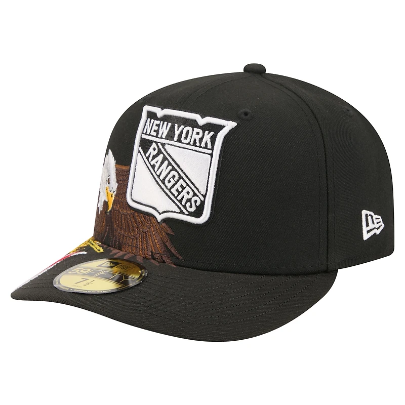Men's New Era Black York Rangers Freedom Pre-Curved 59FIFTY Fitted Hat
