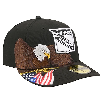 Men's New Era Black York Rangers Freedom Pre-Curved 59FIFTY Fitted Hat