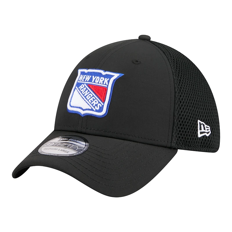 Casquette New Era Flex noire pour homme avec logo des York Rangers (modèle 39THIRTY).