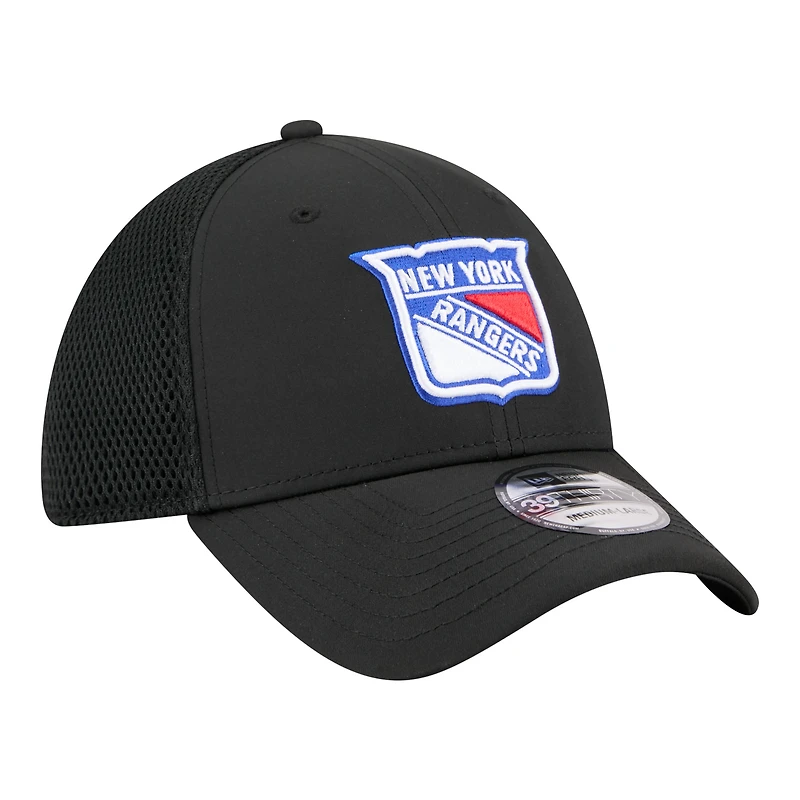 Casquette New Era Flex noire pour homme avec logo des York Rangers (modèle 39THIRTY).