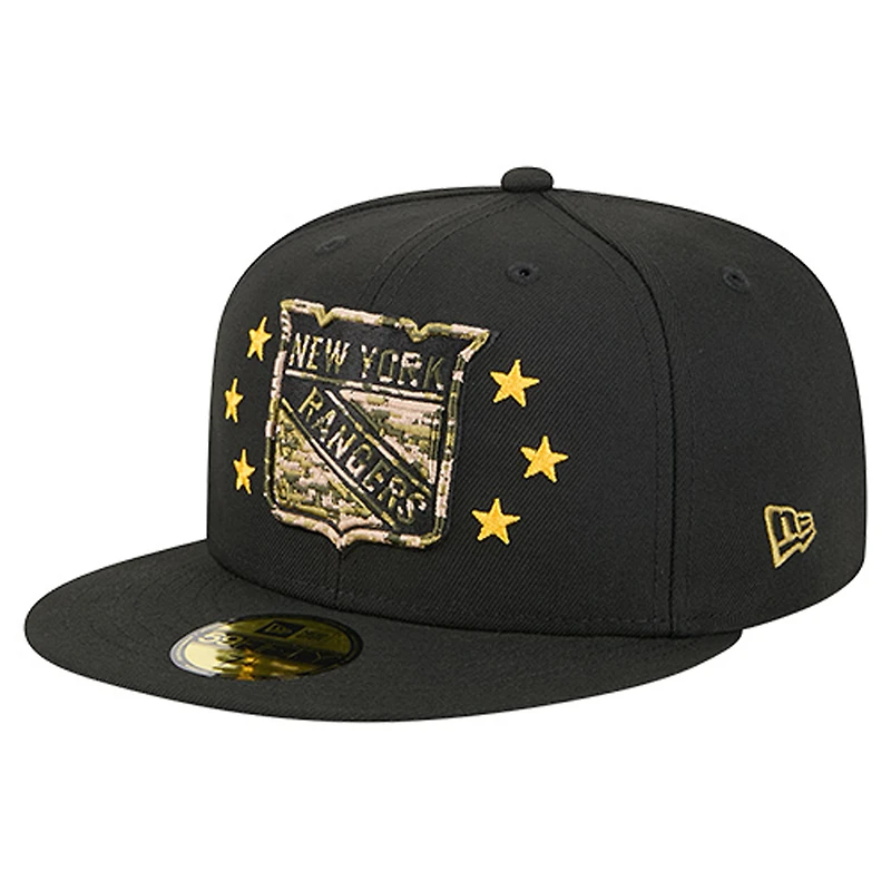 Men's New Era  Black York Rangers Military Appreciation Digital Camo Stars 59FIFTY Fitted Hat
