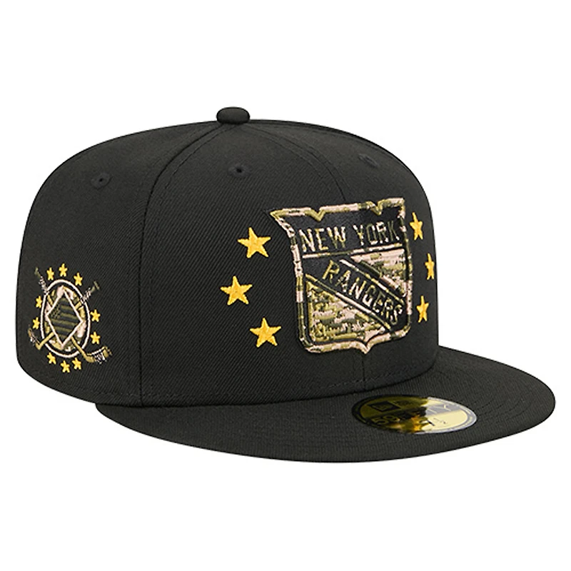 Men's New Era Black York Rangers Military Appreciation Digital Camo Stars 59FIFTY Fitted Hat