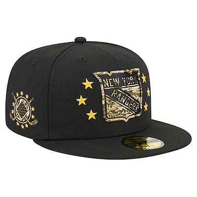 Men's New Era Black York Rangers Military Appreciation Digital Camo Stars 59FIFTY Fitted Hat