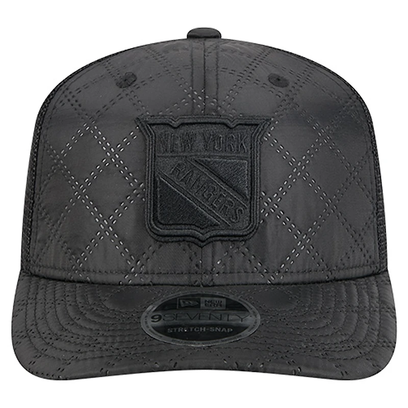 Men's New Era  Black New York Rangers Quilted Nylon 9SEVENTY Adjustable Trucker Hat