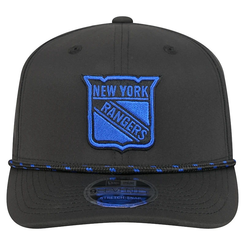 Men's New Era Black New York Rangers Sport Vented 9SEVENTY Rope Adjustable Hat