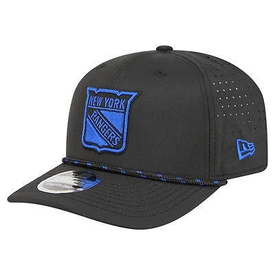 Men's New Era Black New York Rangers Sport Vented 9SEVENTY Rope Adjustable Hat