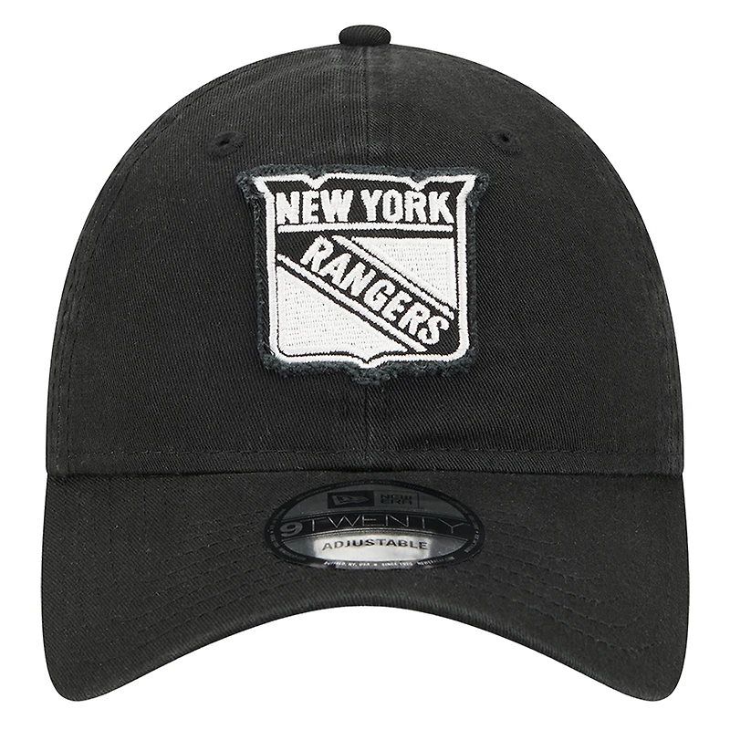Men's New Era  Black New York Rangers Stamp Fabric Applique 9TWENTY Adjustable Hat