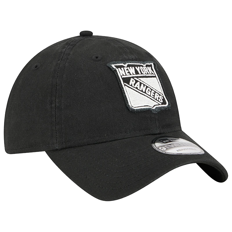 Casquette ajustable New Era 9TWENTY noire avec appliqué en tissu des Rangers de New York pour homme