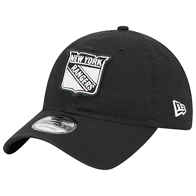 Men's New Era  Black New York Rangers Stamp Fabric Applique 9TWENTY Adjustable Hat