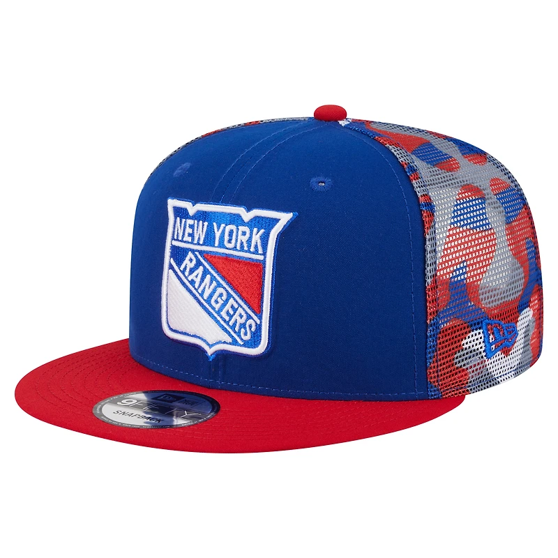 Casquette New Era 9FIFTY Snapback bleu/rouge New York Rangers Camo Meshback pour homme