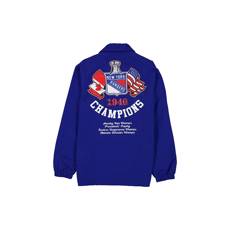 Veste New Era bleue pour homme, modèle Champions des Rangers de York, fermeture à boutons-pression.