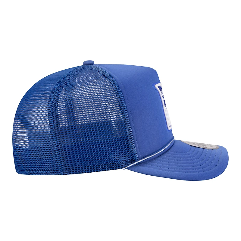Men's New Era Blue New York Rangers Faded A-Frame 9FIFTY Trucker Snapback Hat