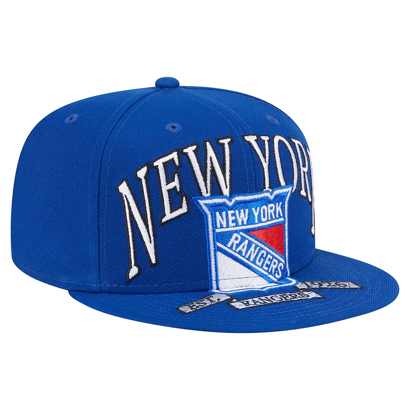 Men's New Era Blue York Rangers Oversized Vintage Arch 59Fifty Fitted Hat