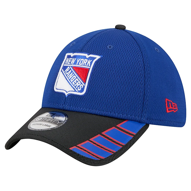 Casquette New Era bleue York Rangers Visor Hit 39THIRTY Flex pour homme