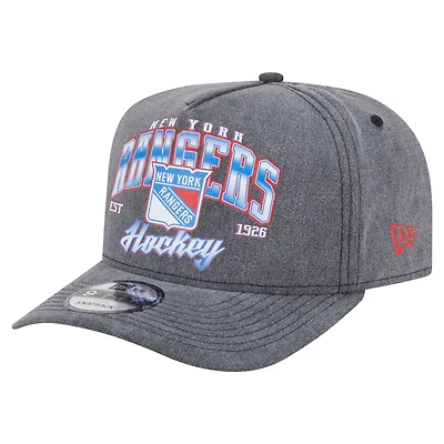 Casquette New Era 9FIFTY pré-courbée à visière rabattable et délavée pour homme, couleur anthracite, des Rangers de New York