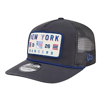 Casquette trucker ajustable New Era 19TWENTY pour homme, couleur anthracite, logo des Rangers de New York, écusson délavé.