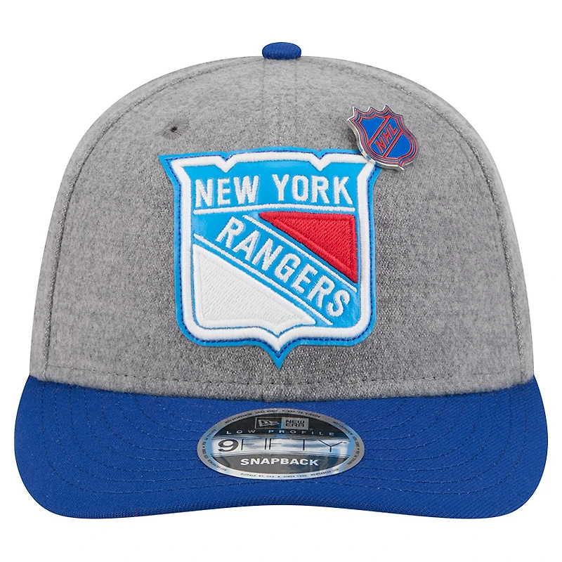 Casquette snapback 9FIFTY grise/bleue New Era pour homme, pin en laine des Rangers de New York