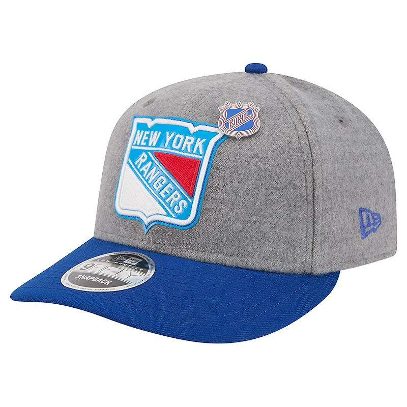 Casquette snapback 9FIFTY grise/bleue New Era pour homme, pin en laine des Rangers de New York