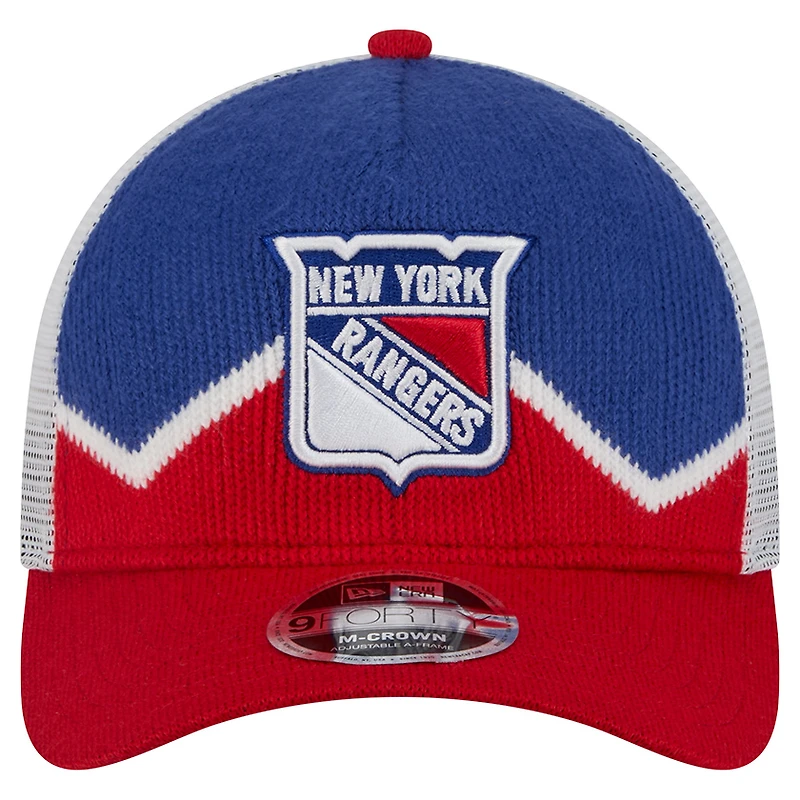 Men's New Era  Red/Blue New York Rangers Hockey Sock 9FORTY A-Frame M-Crown Adjustable Trucker Hat