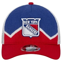 Men's New Era  Red/Blue New York Rangers Hockey Sock 9FORTY A-Frame M-Crown Adjustable Trucker Hat